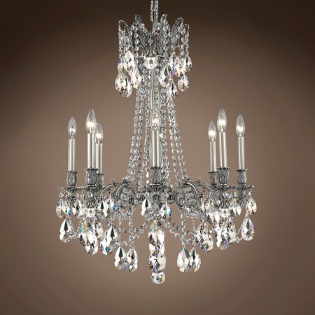 Traditional Versailles 8 Light 24" Crystal Chandelier, Pewter Frame with Clear Swarovski Tear Drop Crystals, Hanging Ceiling Light